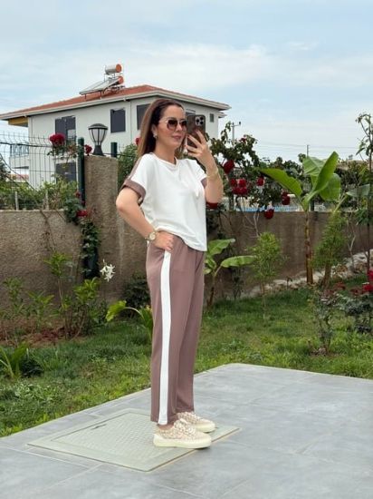 Kadın Modal Dokulu Kumaş Yanı şeritli Takım resmi